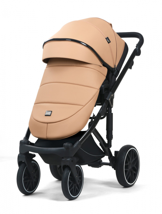 Carucior 3 in 1, G8 Luxury Crem, reversibil, cu suspensii, din piele ECO [3]