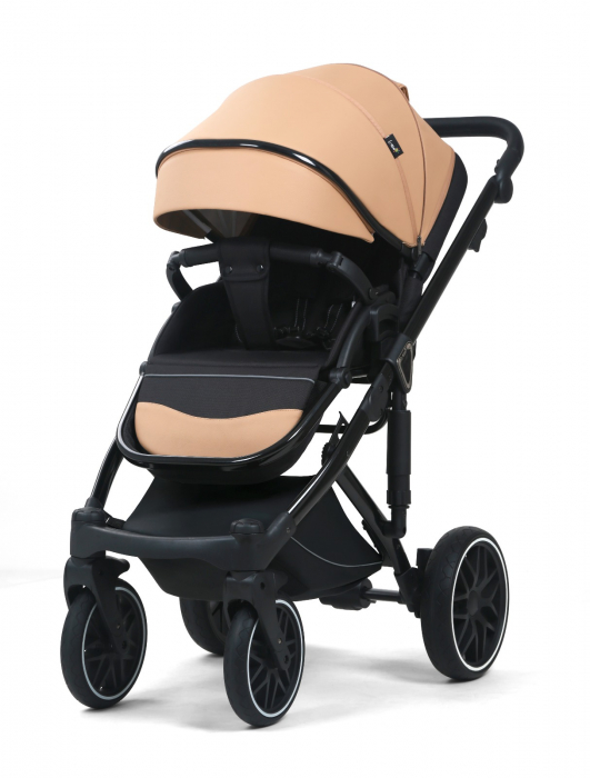 Carucior 3 in 1, G8 Luxury Crem, reversibil, cu suspensii, din piele ECO [4]