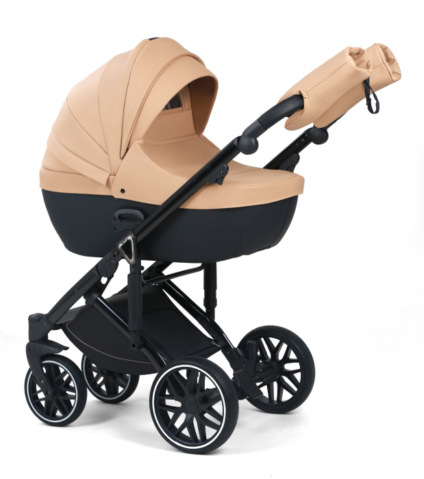 Carucior 3 in 1, G8 Luxury Crem, reversibil, cu suspensii, din piele ECO [2]