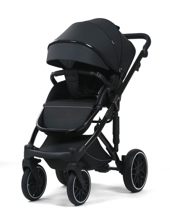 Carucior 3 in 1, G8 Luxury Negru, reversibil, cu suspensii, din piele ECO [4]