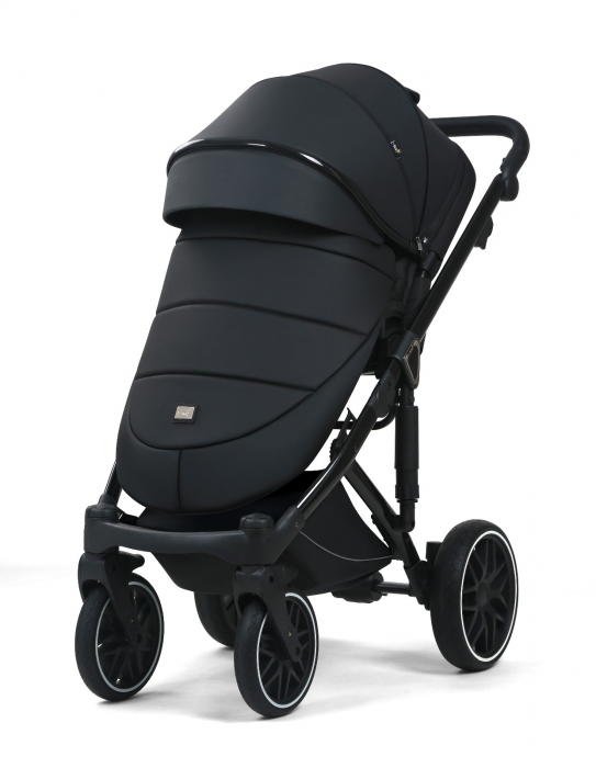 Carucior 3 in 1, G8 Luxury Negru, reversibil, cu suspensii, din piele ECO [3]