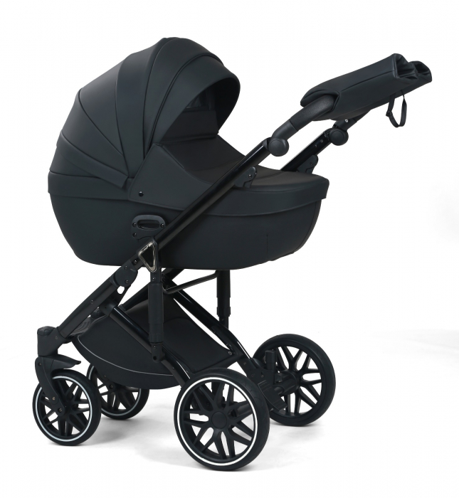 Carucior 3 in 1, G8 Luxury Negru, reversibil, cu suspensii, din piele ECO [2]