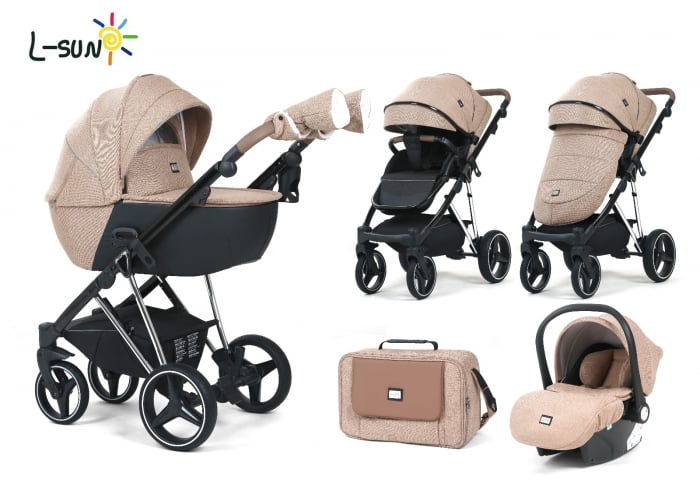 Carucior 3 in 1, G9 Luxury Crem, reversibil, cu suspensii