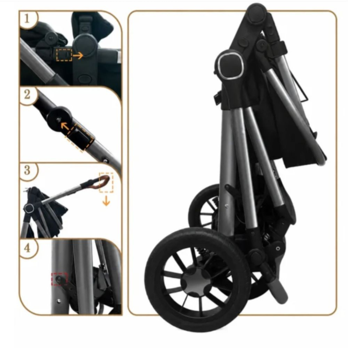 Carucior 3 in 1 Luxmom A4, Negru, Dublu Reversibil cu Scoica [11]