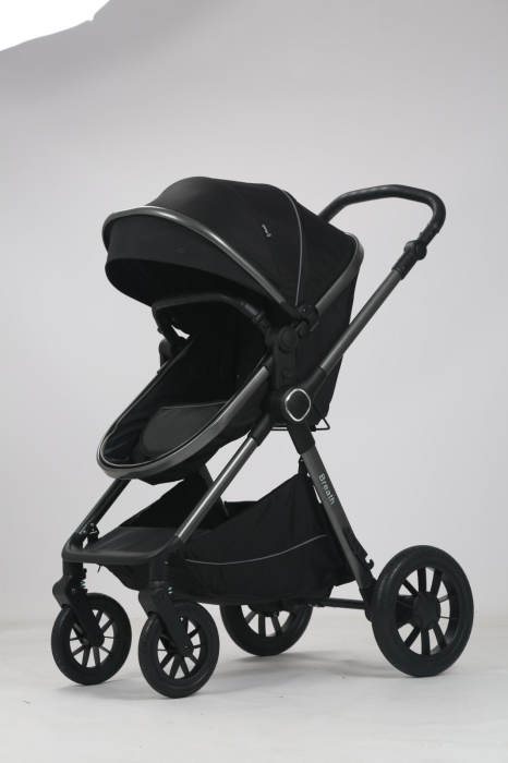 Carucior 3 in 1 Luxmom A4, Negru, Dublu Reversibil cu Scoica [5]