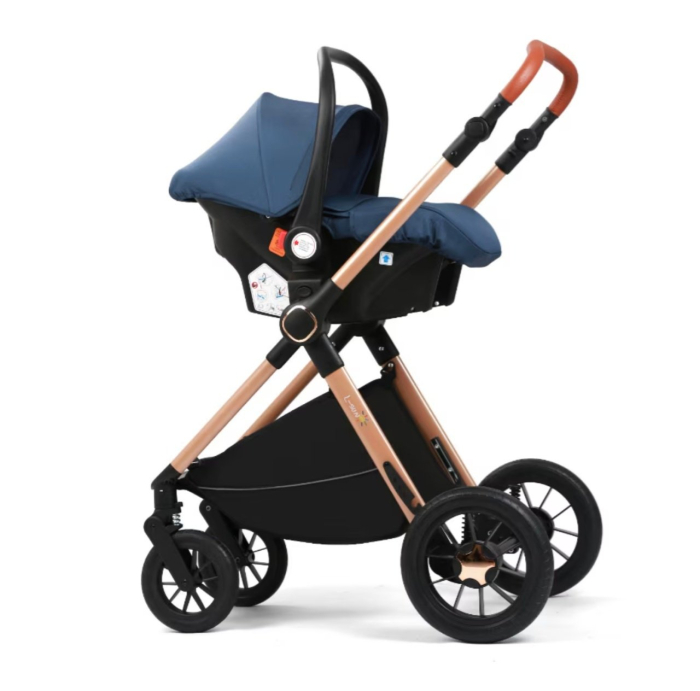 Carucior 3 in 1 reversibil, cu suspensii, cu scoica, parte sport transformabila in landou, T5 albastru [4]