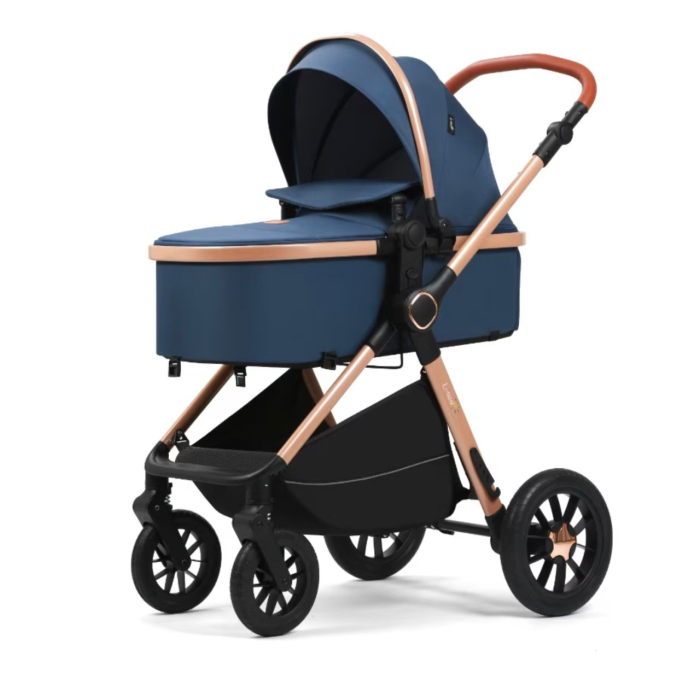 Carucior 3 in 1 reversibil, cu suspensii, cu scoica, parte sport transformabila in landou, T5 albastru [5]