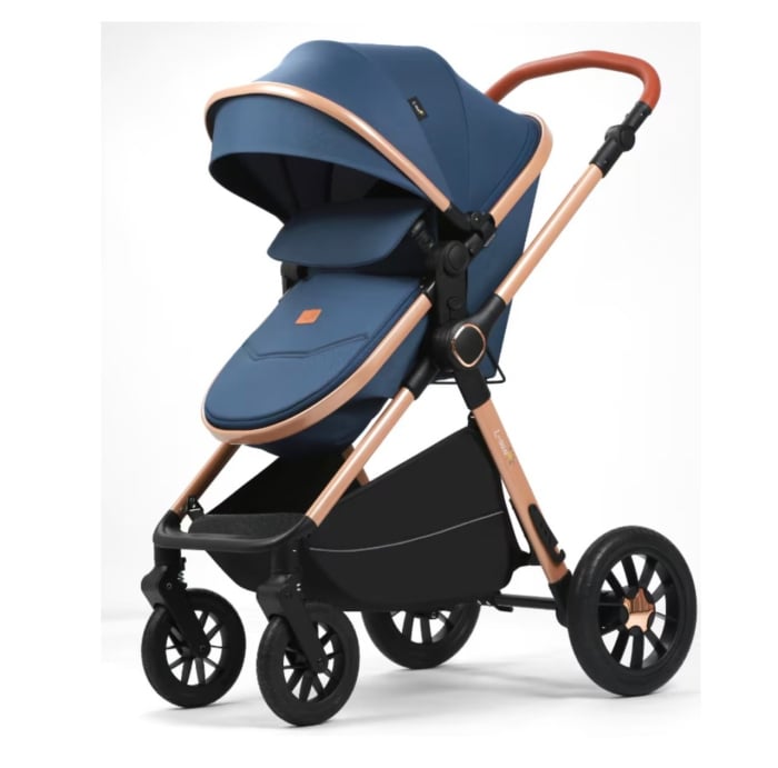 Carucior 3 in 1 reversibil, cu suspensii, cu scoica, parte sport transformabila in landou, T5 albastru [3]