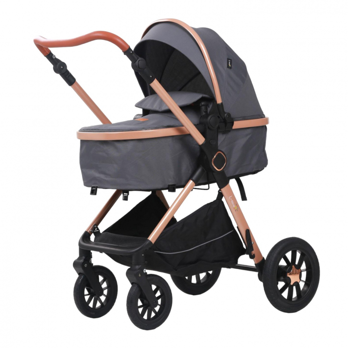 Carucior 3 in 1 reversibil, cu suspensii, cu scoica, parte sport transformabila in landou, T5 gri [4]