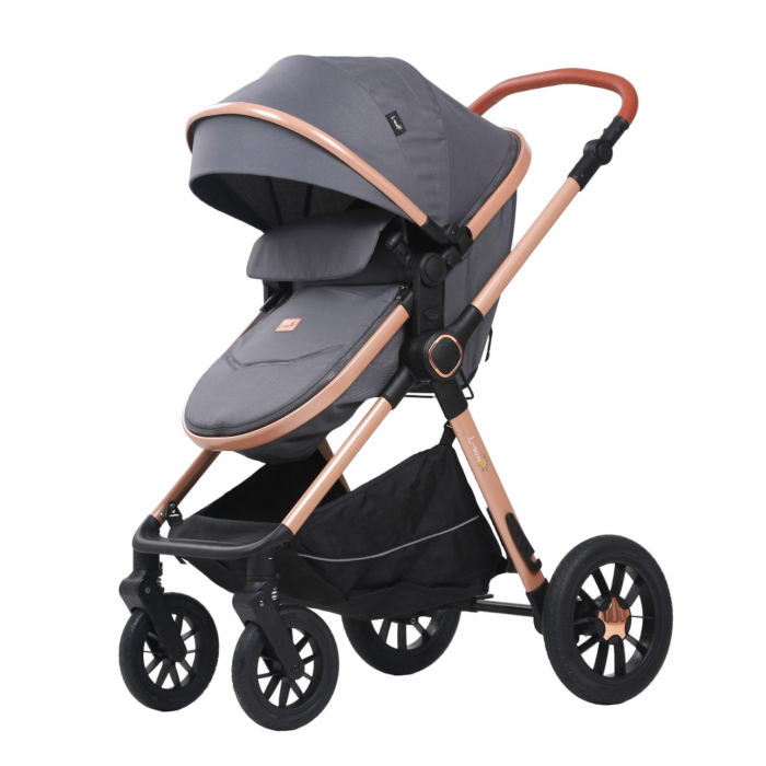 Carucior 3 in 1 reversibil, cu suspensii, cu scoica, parte sport transformabila in landou, T5 gri [7]