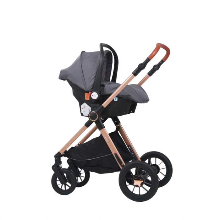 Carucior 3 in 1 reversibil, cu suspensii, cu scoica, parte sport transformabila in landou, T5 gri [5]