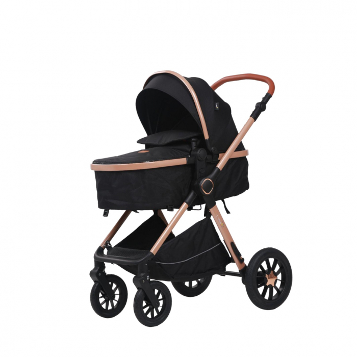 Carucior 3 in 1 reversibil, cu suspensii, cu scoica, parte sport transformabila in landou, T5 negru [4]