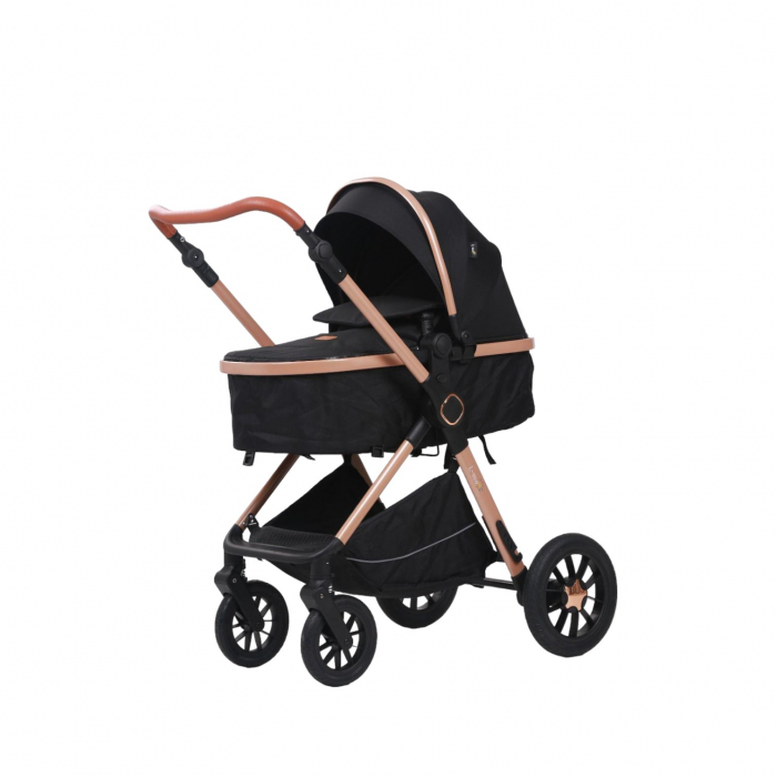 Carucior 3 in 1 reversibil, cu suspensii, cu scoica, parte sport transformabila in landou, T5 negru [7]