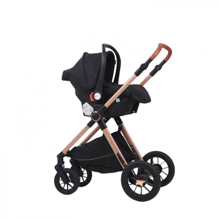 Carucior 3 in 1 reversibil, cu suspensii, cu scoica, parte sport transformabila in landou, T5 negru [8]