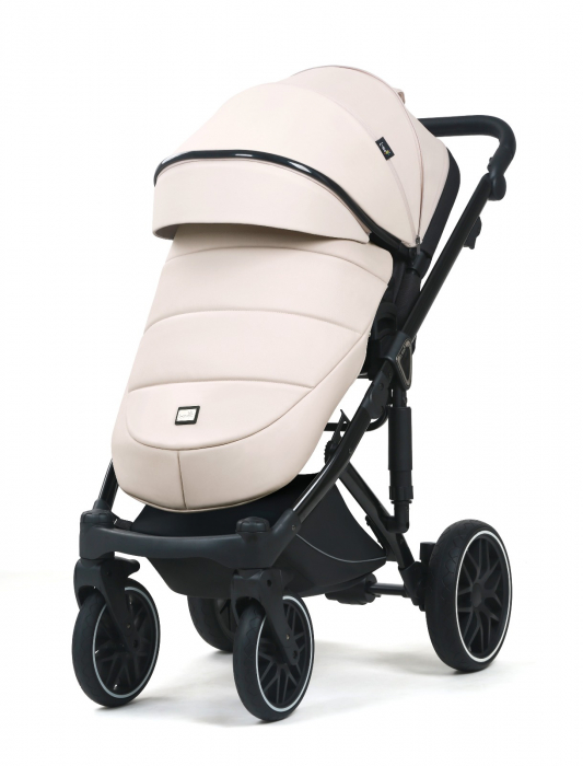 Carucior 3 in 1, G8 Luxury Alb, reversibil, cu suspensii, din piele ECO [3]