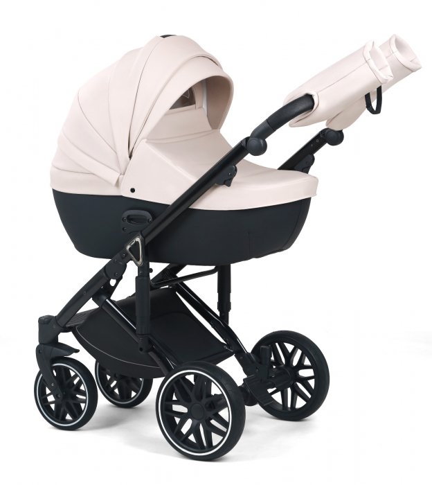 Carucior 3 in 1, G8 Luxury Alb, reversibil, cu suspensii, din piele ECO [2]