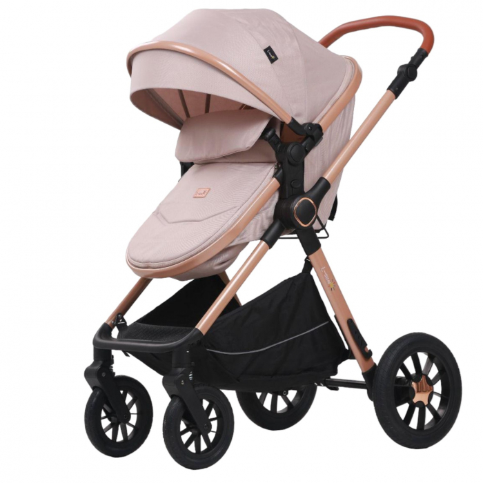 Carucior 3 in 1 reversibil, cu suspensii, cu scoica, parte sport transformabila in landou, T5 roz [3]