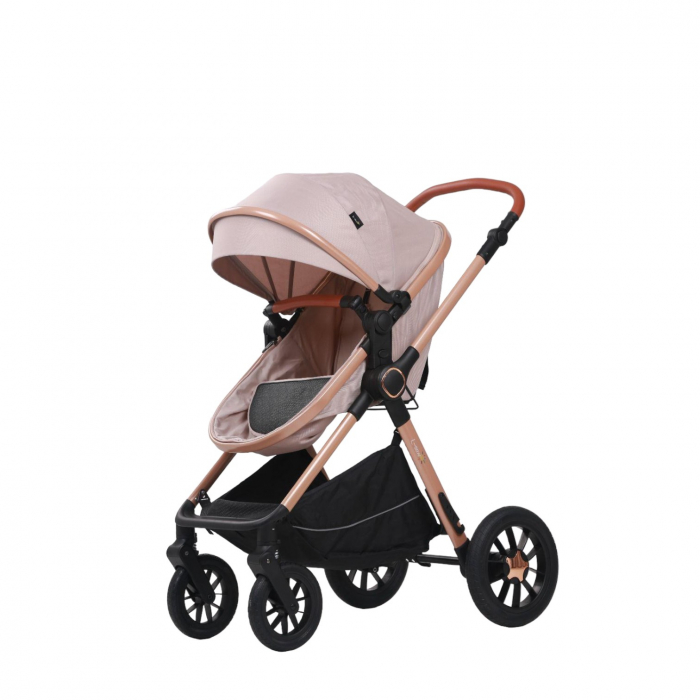 Carucior 3 in 1 reversibil, cu suspensii, cu scoica, parte sport transformabila in landou, T5 roz [7]