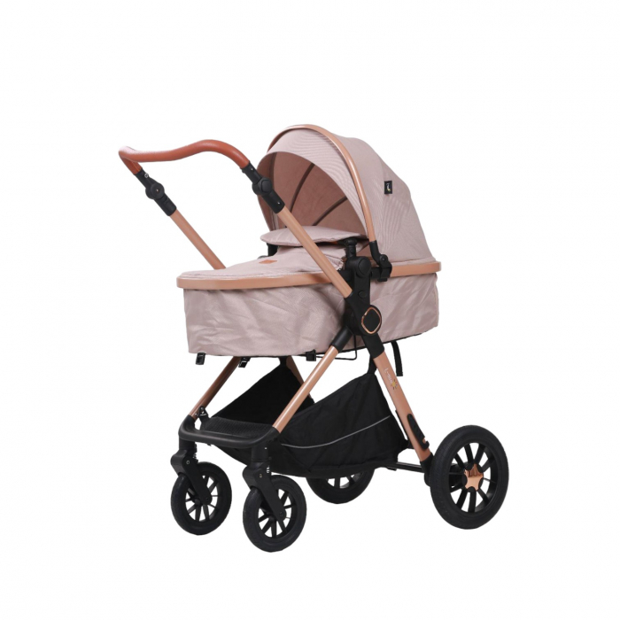 Carucior 3 in 1 reversibil, cu suspensii, cu scoica, parte sport transformabila in landou, T5 Crem [8]