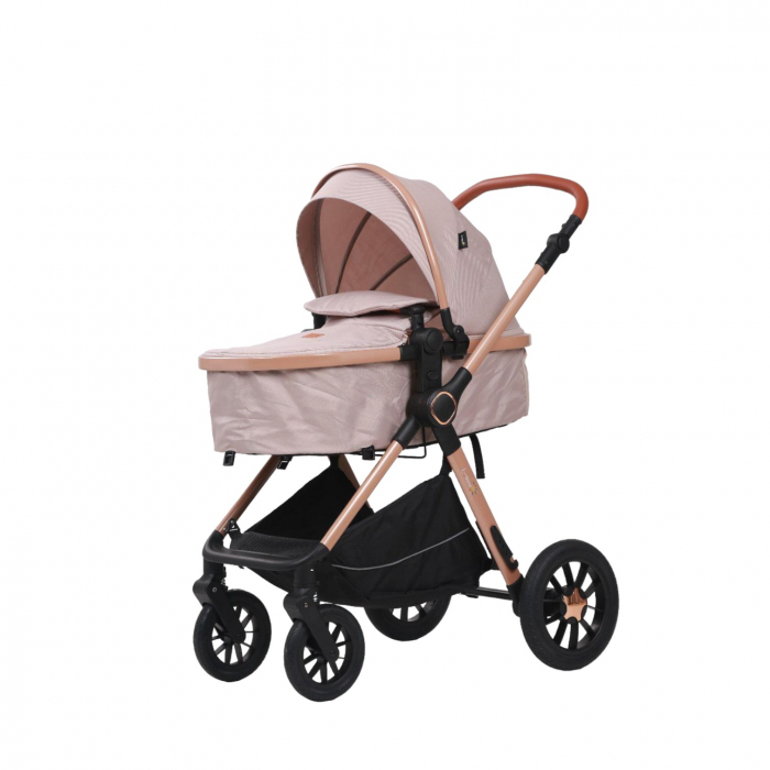 Carucior 3 in 1 reversibil, cu suspensii, cu scoica, parte sport transformabila in landou, T5 roz [4]