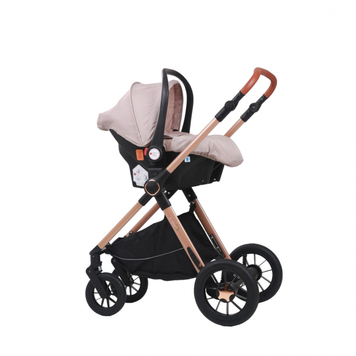 Carucior 3 in 1 reversibil, cu suspensii, cu scoica, parte sport transformabila in landou, T5 roz [6]