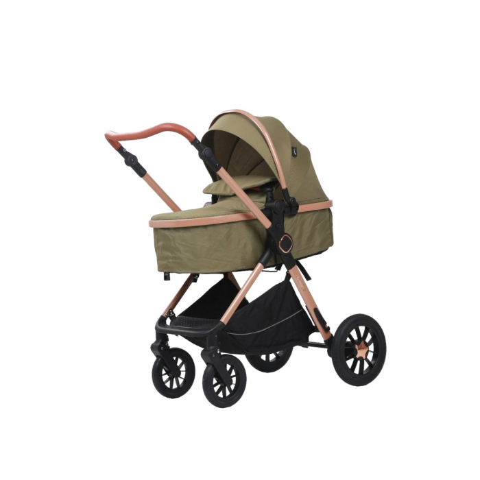 Carucior 3 in 1 reversibil, cu suspensii, cu scoica, parte sport transformabila in landou, T5 verde [4]