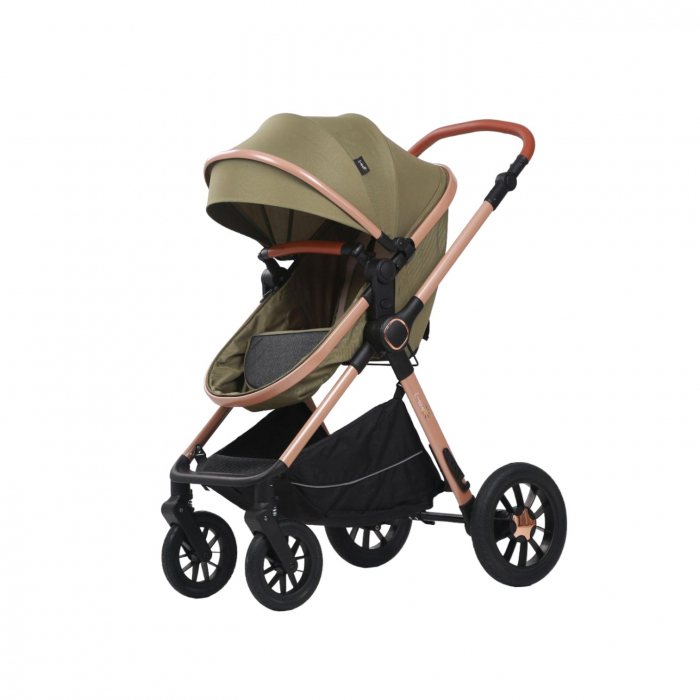 Carucior 3 in 1 reversibil, cu suspensii, cu scoica, parte sport transformabila in landou, T5 verde [6]