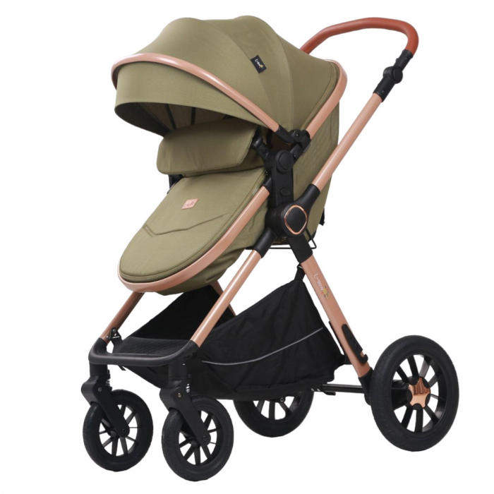 Carucior 3 in 1 reversibil, cu suspensii, cu scoica, parte sport transformabila in landou, T5 verde [3]