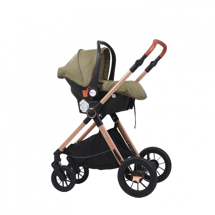 Carucior 3 in 1 reversibil, cu suspensii, cu scoica, parte sport transformabila in landou, T5 verde [5]