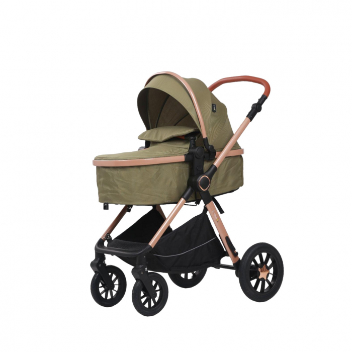 Carucior 3 in 1 reversibil, cu suspensii, cu scoica, parte sport transformabila in landou, T5 verde [7]