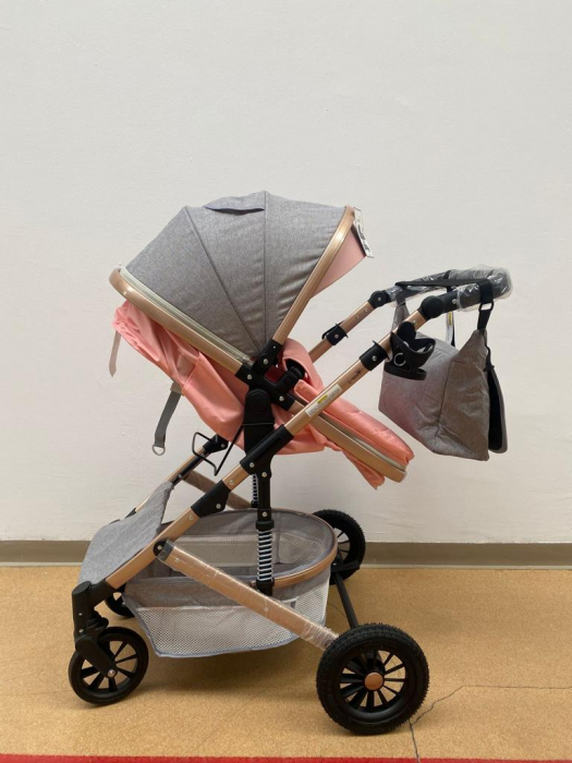 Carucior 3 in 1, reversibil, cu suspensii, reversibil, compact, T2 New, roz cu gri [10]