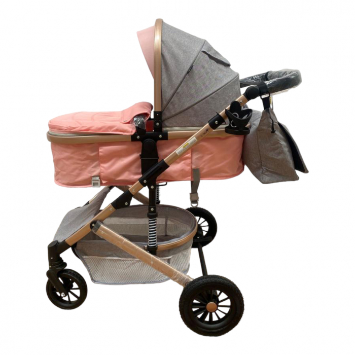 Carucior 3 in 1, reversibil, cu suspensii, reversibil, compact, T2 New, roz cu gri [3]