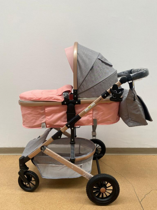 Carucior 3 in 1, reversibil, cu suspensii, reversibil, compact, T2 New, roz cu gri [8]