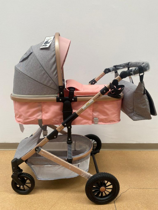 Carucior 3 in 1, reversibil, cu suspensii, reversibil, compact, T2 New, roz cu gri [11]