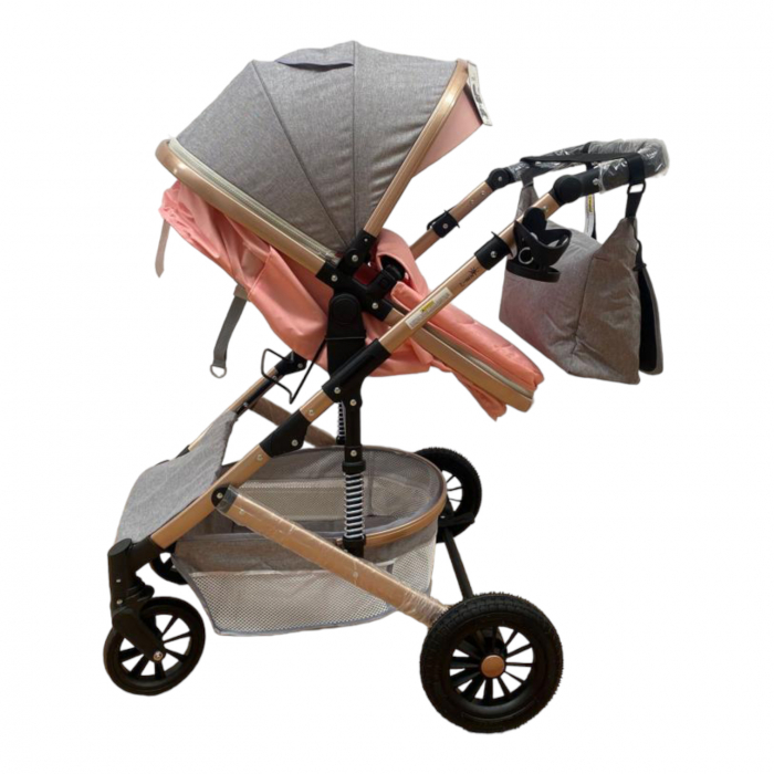 Carucior 3 in 1, reversibil, cu suspensii, reversibil, compact, T2 New, roz cu gri [2]