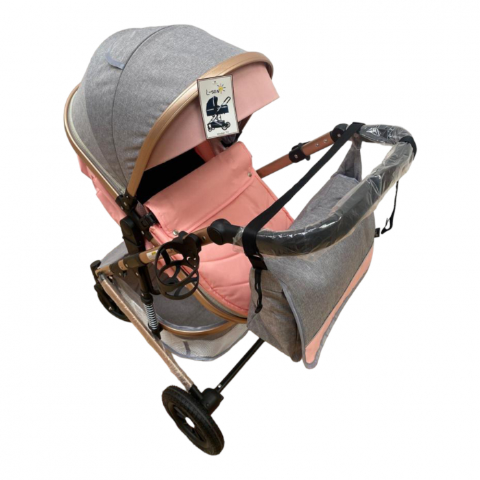 Carucior 3 in 1, reversibil, cu suspensii, reversibil, compact, T2 New, roz cu gri [5]