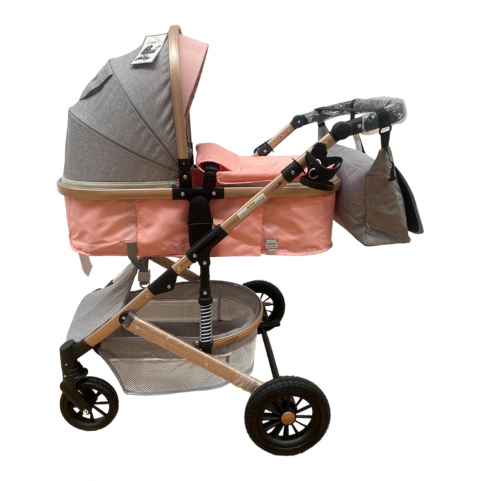 Carucior 3 in 1, reversibil, cu suspensii, reversibil, compact, T2 New, roz cu gri [6]