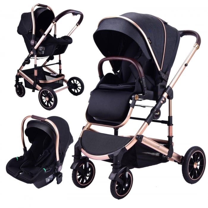 Carucior 3 in 1 transformabil, reversibil, pliabil, F6 Luxury Black