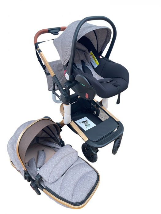 Carucior 3 in 1cu maner reversibil, transformabil landou-sport si scoica, 517 Crem [3]