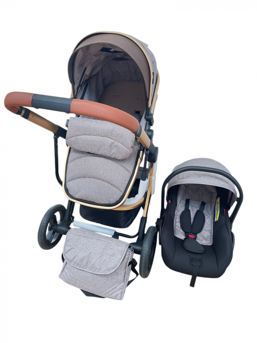 Carucior 3 in 1cu maner reversibil, transformabil landou-sport si scoica, 517 Crem [4]