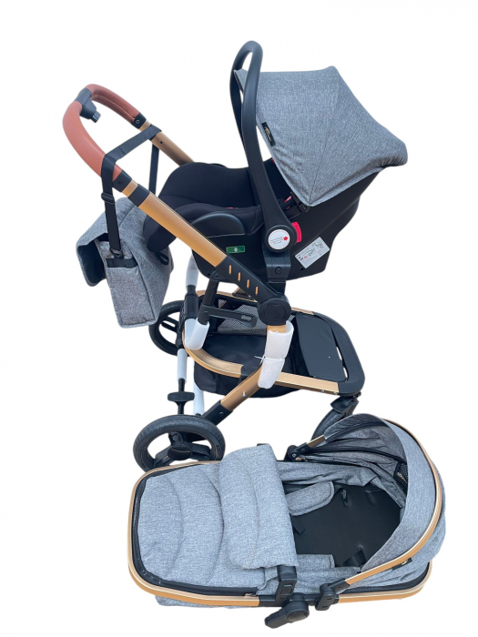 Carucior 3 in 1cu maner reversibil, transformabil landou-sport si scoica, 517 Gri [4]