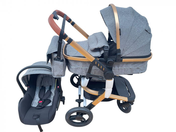 Carucior 3 in 1cu maner reversibil, transformabil landou-sport si scoica, 517 Gri [3]
