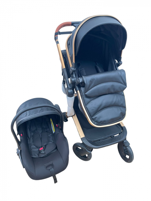 Carucior 3 in 1cu maner reversibil, transformabil landou-sport si scoica, 517 Negru [4]