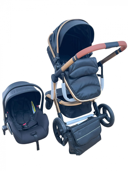 Carucior 3 in 1cu maner reversibil, transformabil landou-sport si scoica, 517 Negru [2]