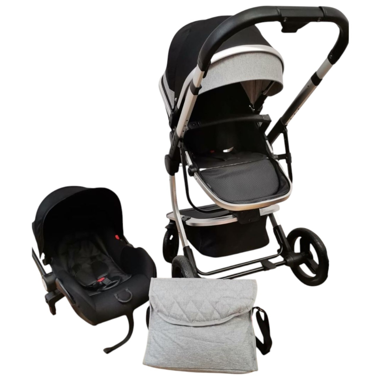 Carucior 518C Negru, 3 in 1, cu landou, carucior sport si scoica, reversibil [3]