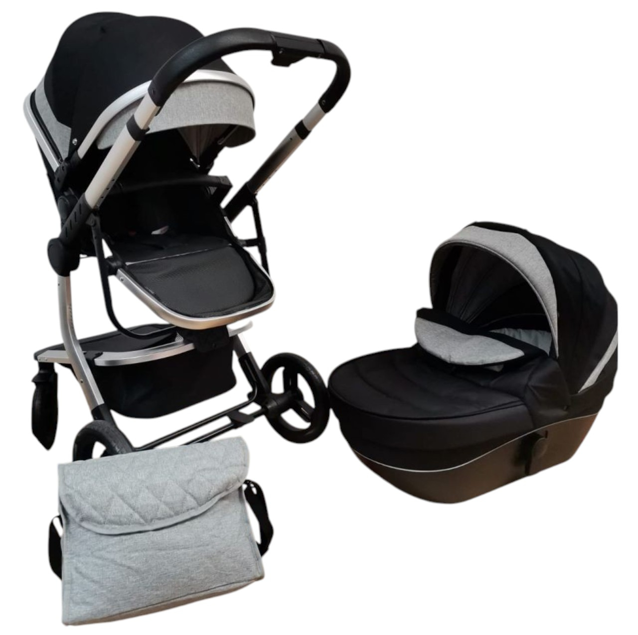 Carucior 518C Negru, 3 in 1, cu landou, carucior sport si scoica, reversibil [2]