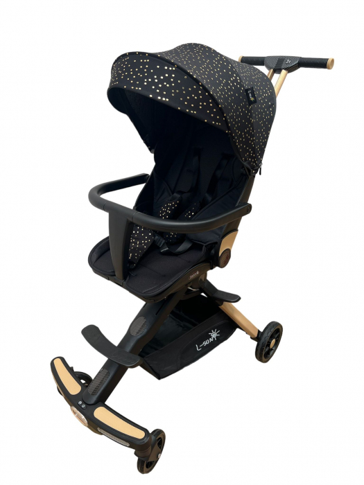 Carucior C2 Deluxe, reversibil, pliabil, cu lumini si muzica, Negru [14]