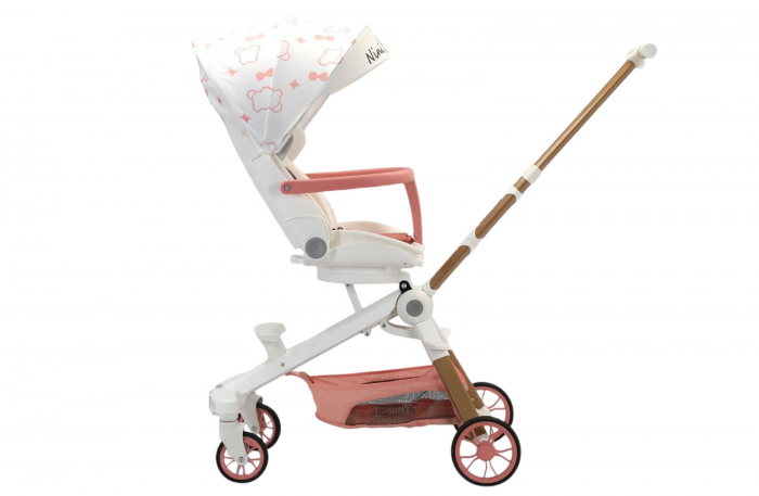 Carucior C2 Deluxe, reversibil, pliabil, cu lumini si muzica, Alb cu roz [5]
