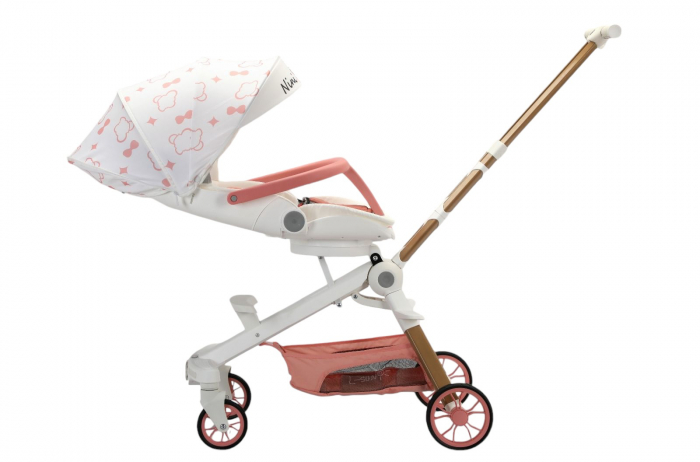 Carucior C2 Deluxe, reversibil, pliabil, cu lumini si muzica, Alb cu roz [4]