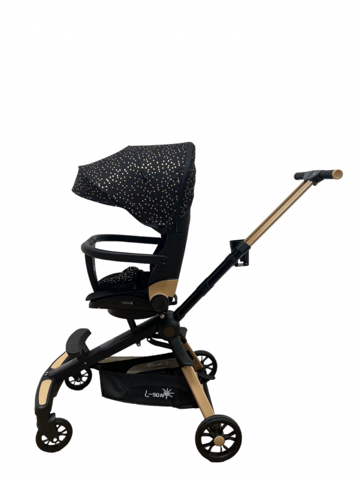 Carucior C2 Deluxe, reversibil, pliabil, cu lumini si muzica, Negru [11]